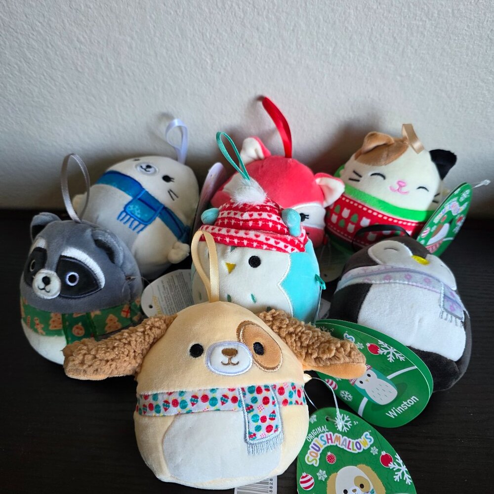 Squishmallows 2023 Mini PlushChristmas Ornaments Lot of 7 Holiday  4.5" NEW